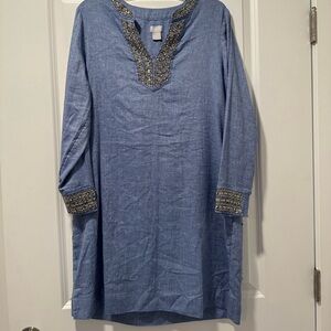 Chico’s bejeweled chambray dress
